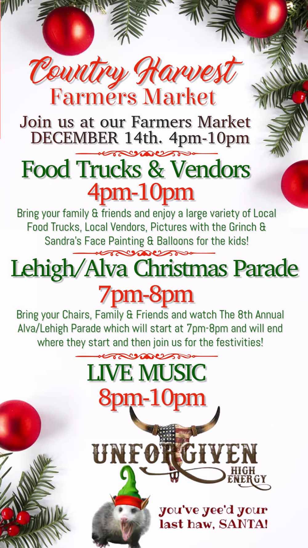 Christmas parade and farmers market